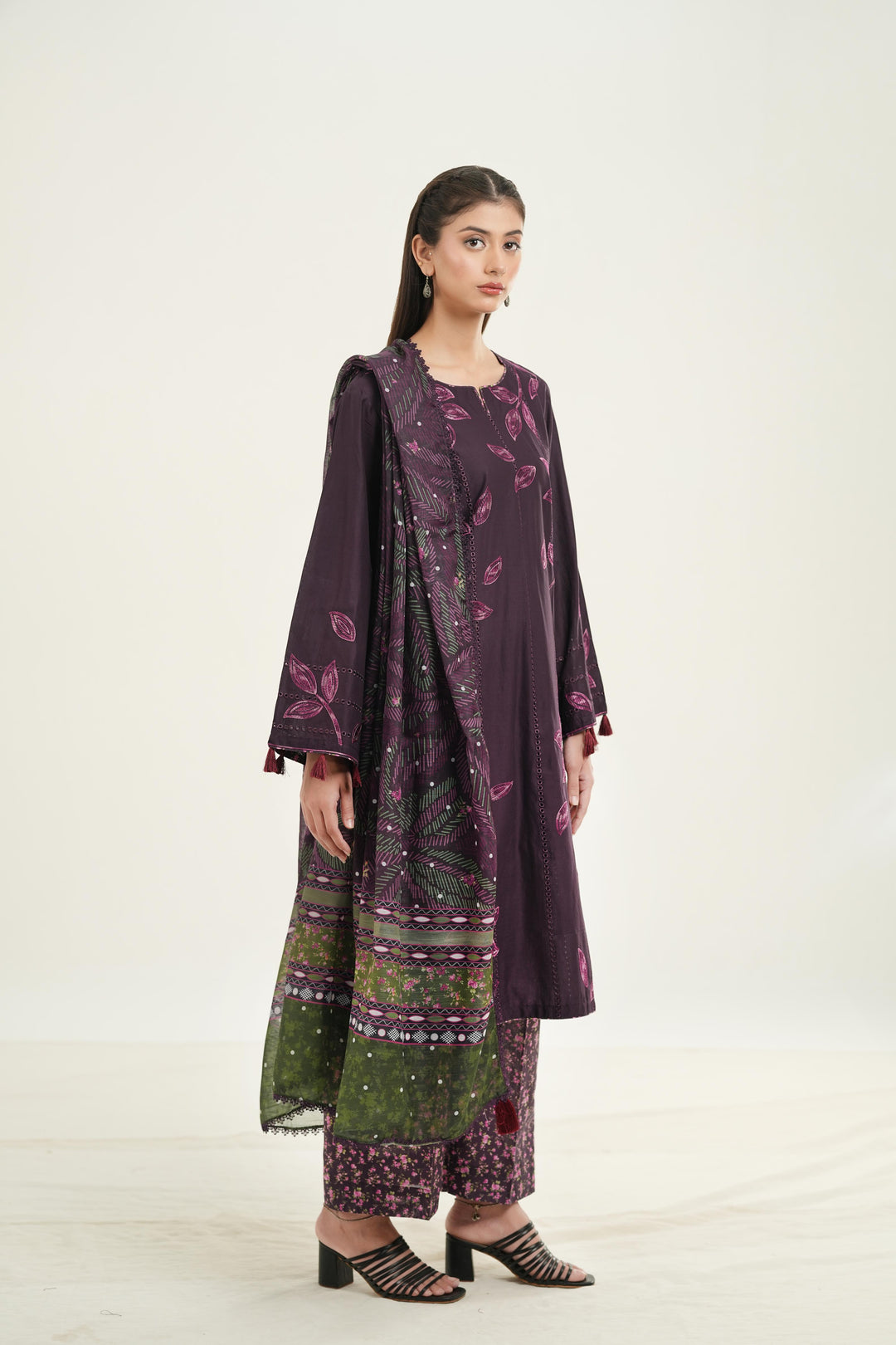 Embroidered Lawn Dark Purple Stitched Suit - Jazmin