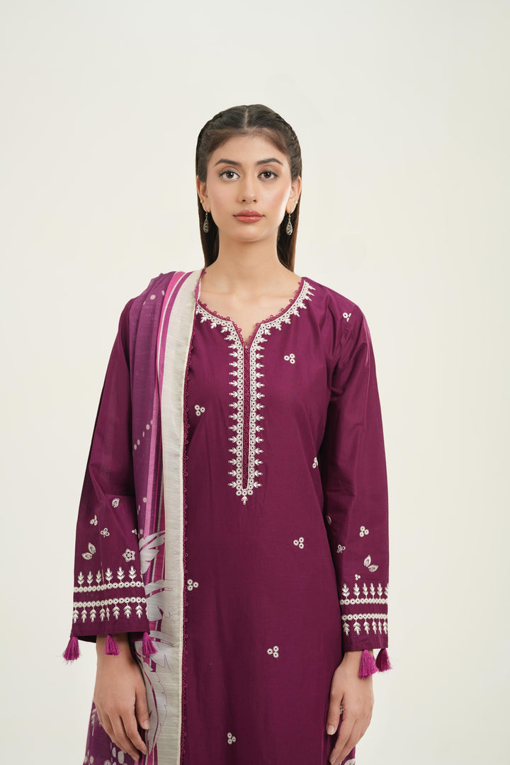 Embroidered Lawn Magenta Stitched Suit - Jazmin