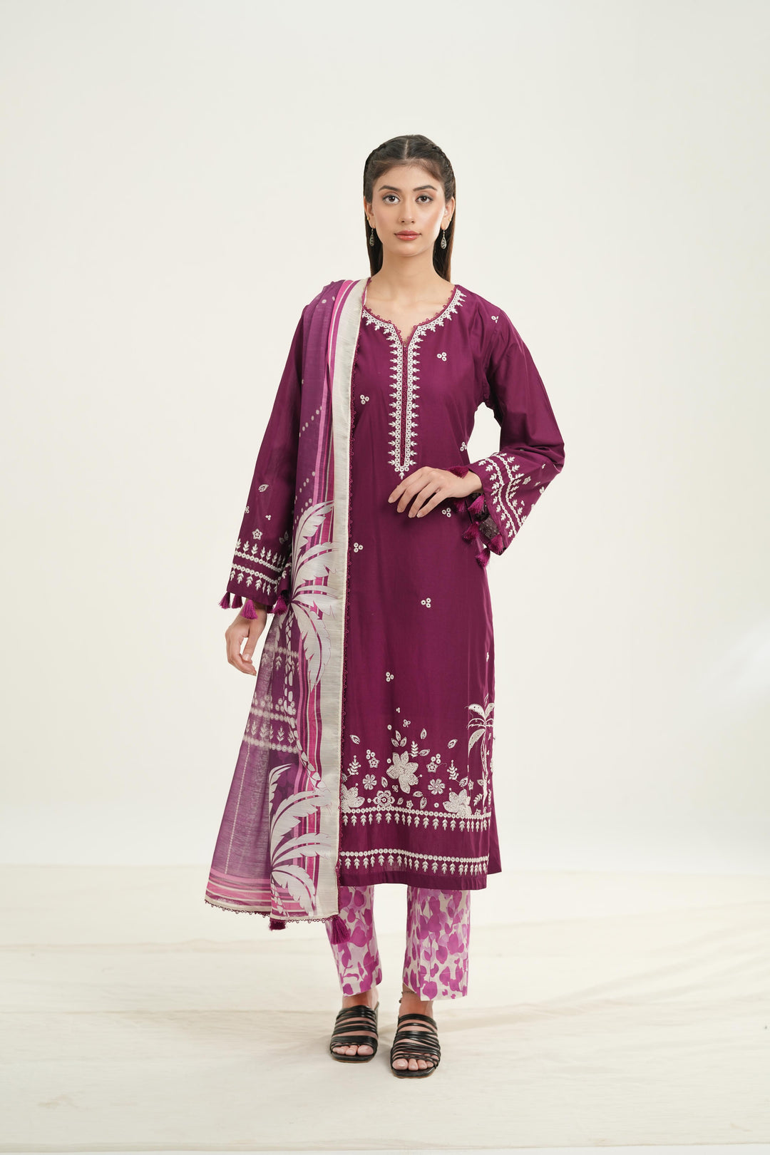 Embroidered Lawn Magenta Stitched Suit - Jazmin