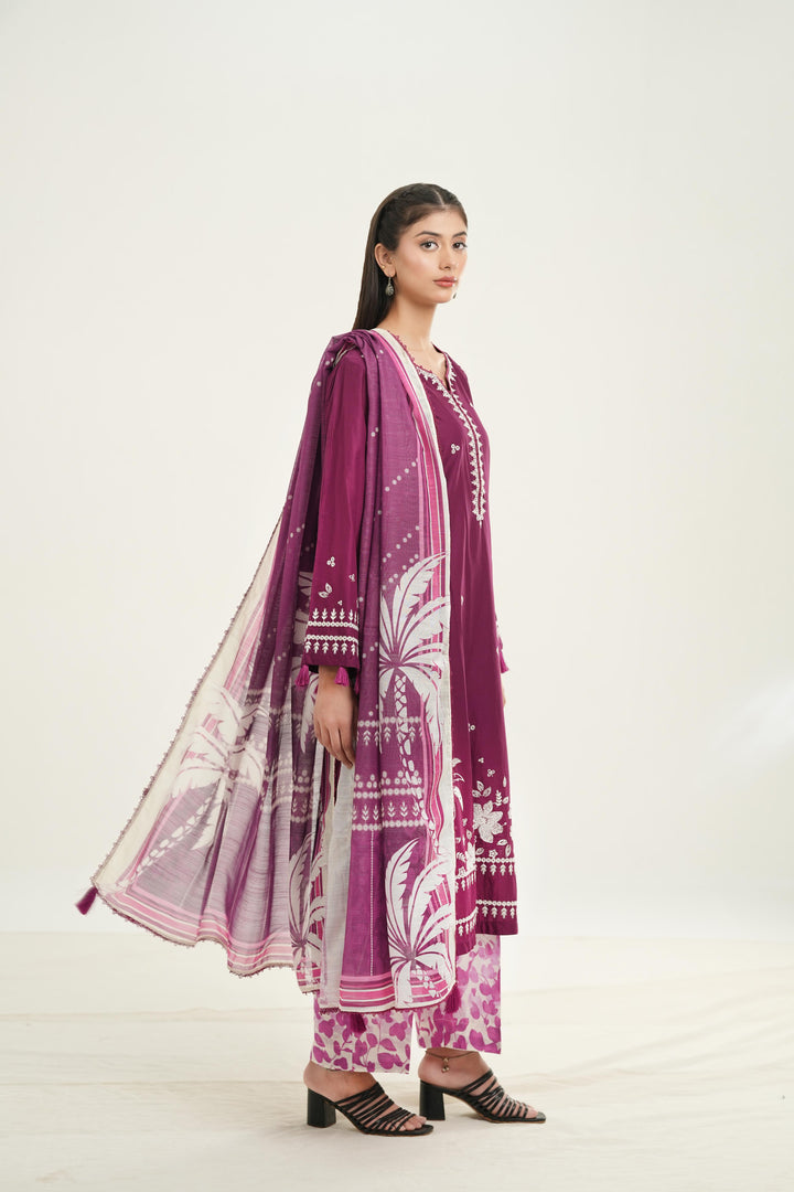 Embroidered Lawn Magenta Stitched Suit - Jazmin