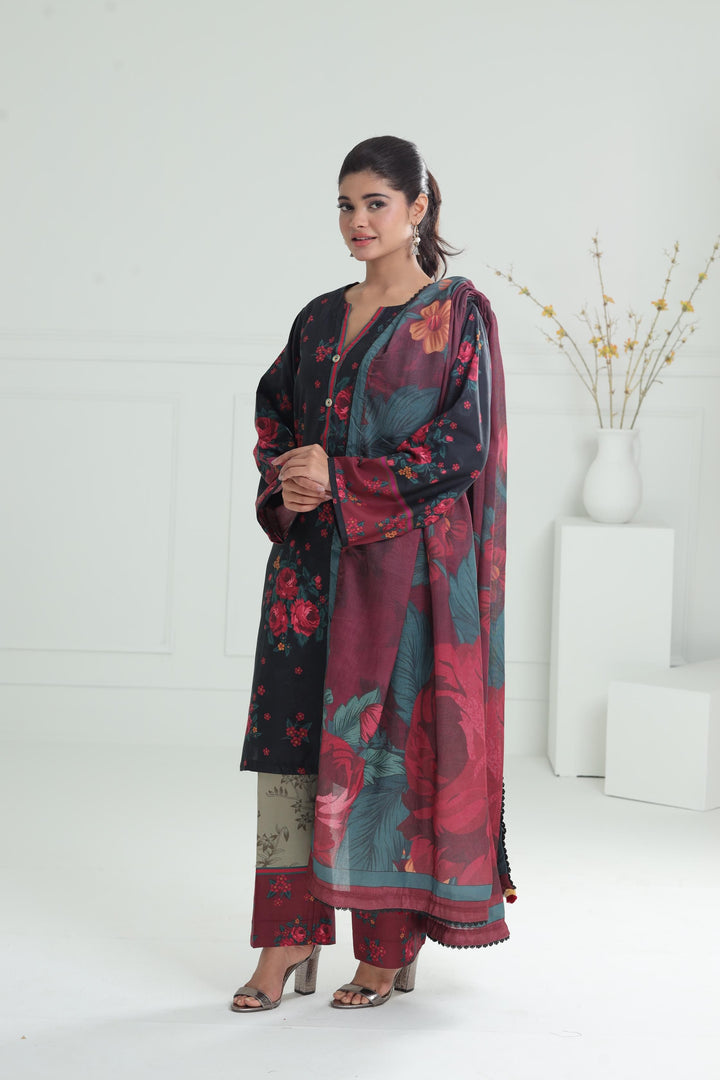Viscose Black Stitched Suit - Jazmin