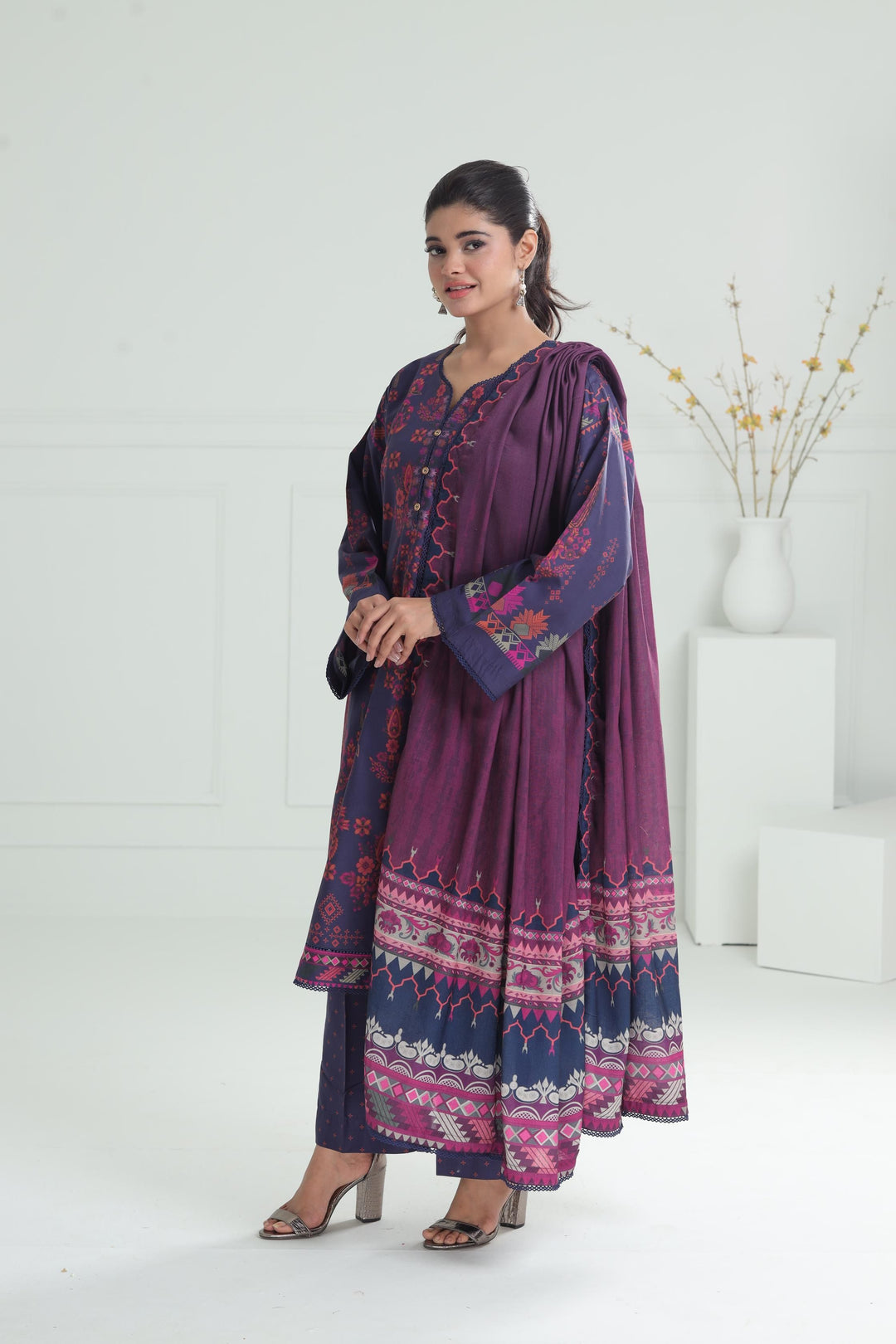 Viscose Light Purple Stitched Suit - Jazmin