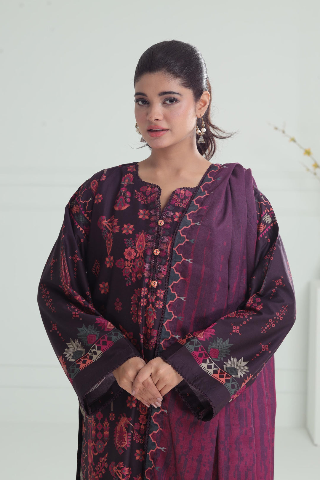 Viscose Purple Stitched Suit - Jazmin