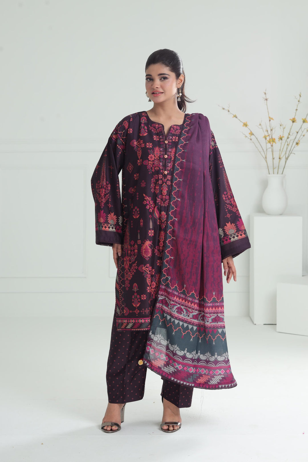 Viscose Purple Stitched Suit - Jazmin