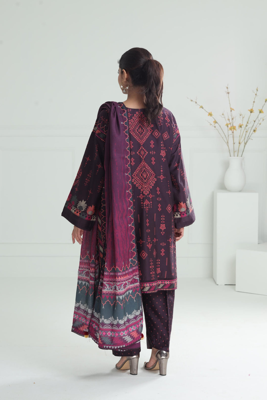 Viscose Purple Stitched Suit - Jazmin