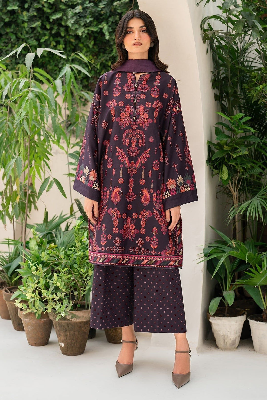 Viscose Purple Stitched Suit - Jazmin