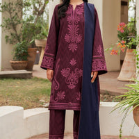 Khaddar Maroon Stitched Suit - Jazmin