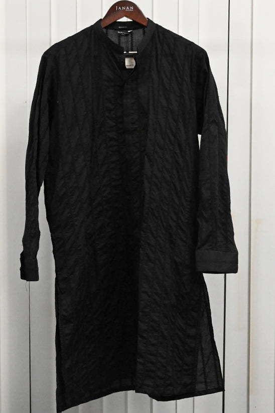 Schiffli Embroidered Cotton Black Shalwar Kameez - Sapphire