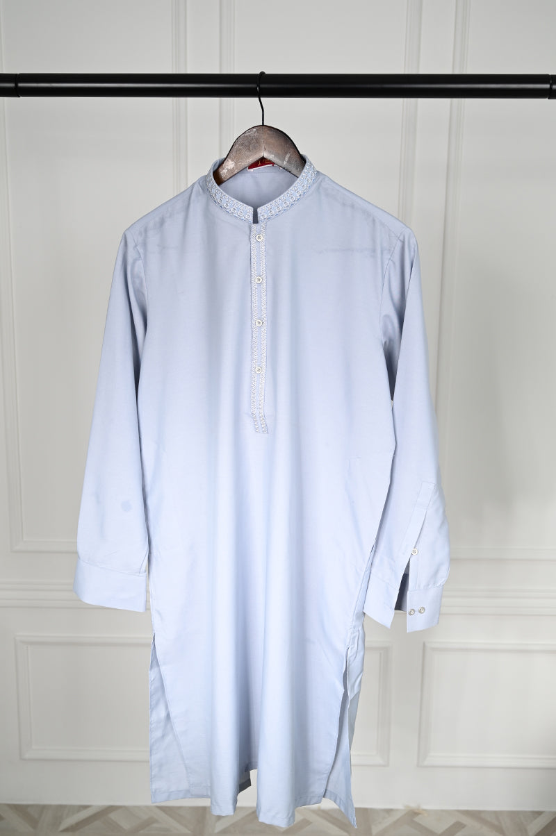 Polyester Sky Blue Kurta Trouser - J. Junaid Jamshed