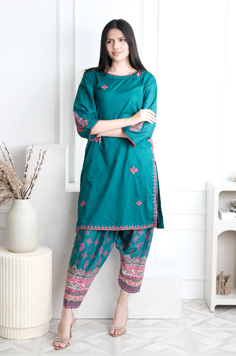 Dobby Green Stitched Suit - J. Junaid Jamshed