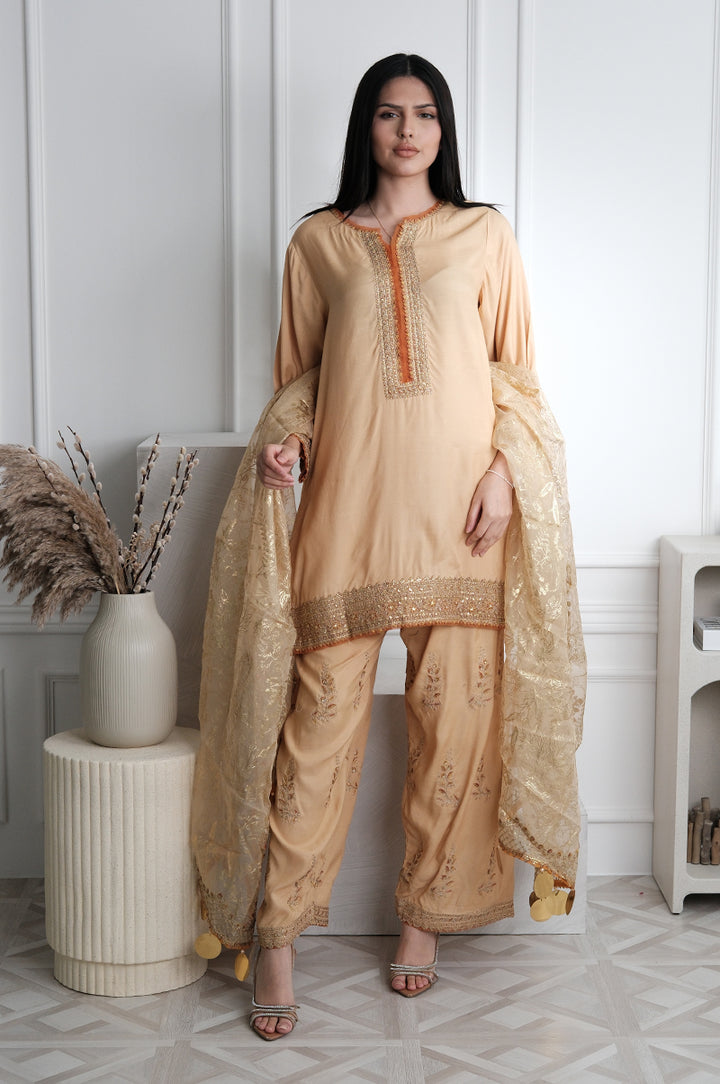 Embroidered Raw Silk Skin Stitched Suit - Charizma