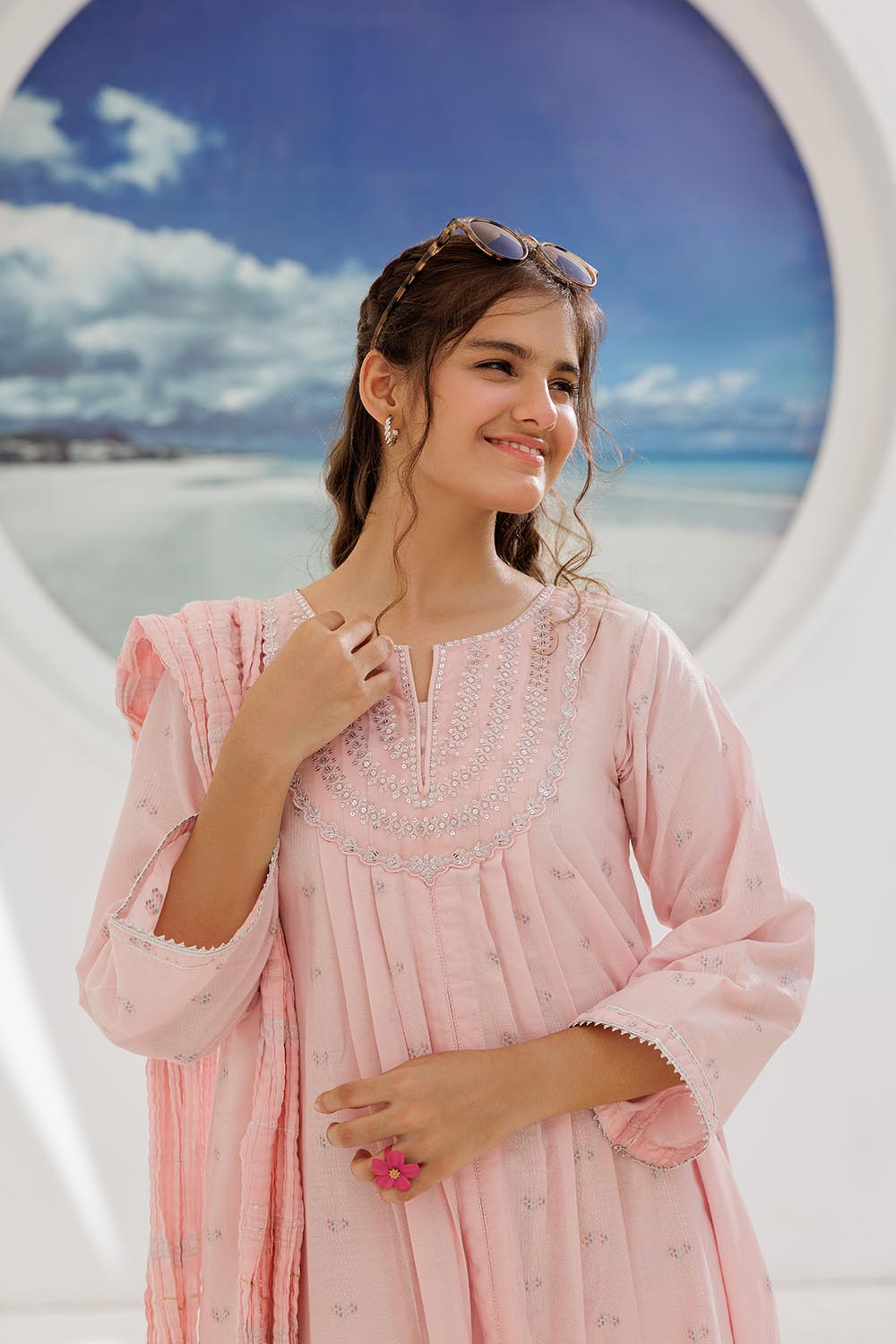 Cotton Jacquard Pink Stitched Suit - Senorita