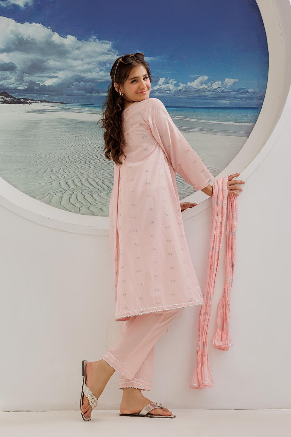 Cotton Jacquard Pink Stitched Suit - Senorita