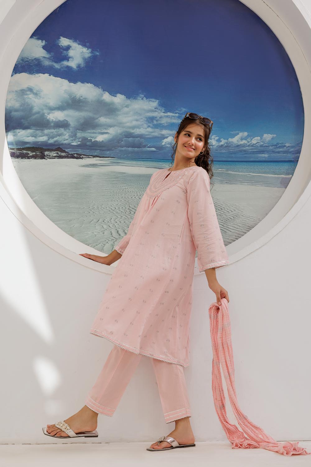 Cotton Jacquard Pink Stitched Suit - Senorita