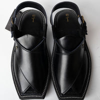 Plain Black Peshawari Chappal - J. Junaid Jamshed