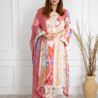 Embroidered Organza Pink & White Stitched Suit - Maria B Luxury Lawn