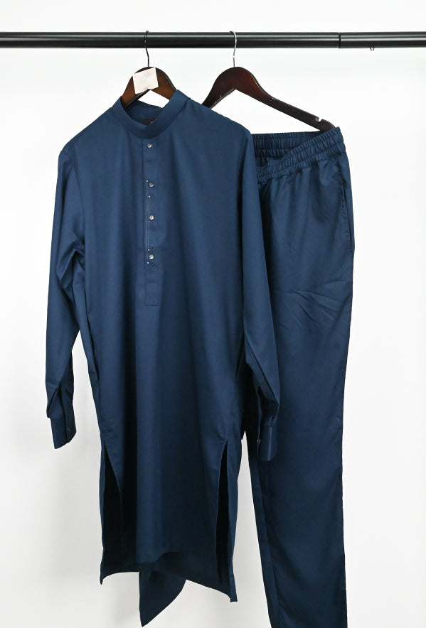 Blended Navy Kurta Trouser - President by Gul Ahmed