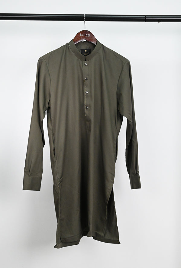 Blended Mehndi Kurta Trouser - President by Gul Ahmed