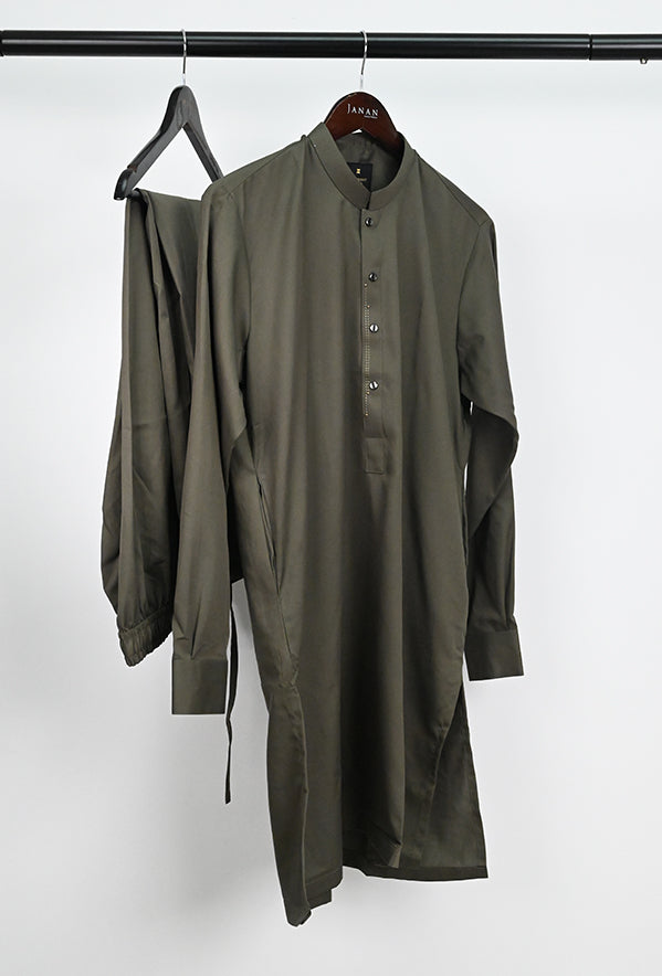 Blended Mehndi Kurta Trouser - President by Gul Ahmed