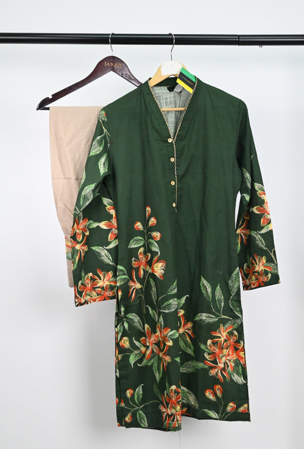 Khaddar Green Stitched Suit - Limelight