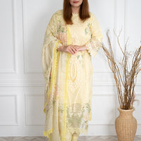 Printed Lawn White & Yellow Stitched Suit - Maria B M Prints