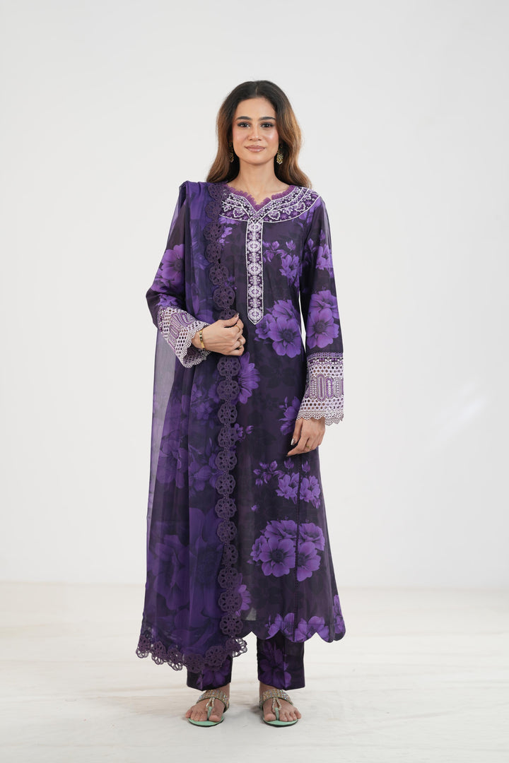 Violet Breeze - Farasha Printed Essentials Stitched