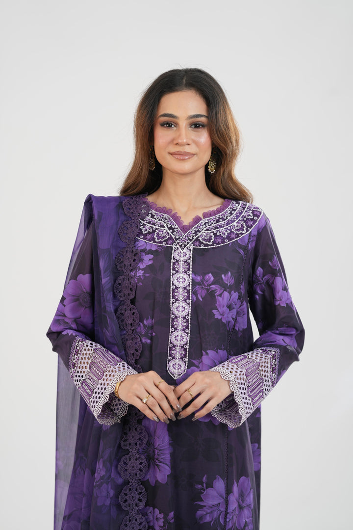 Violet Breeze - Farasha Printed Essentials Stitched