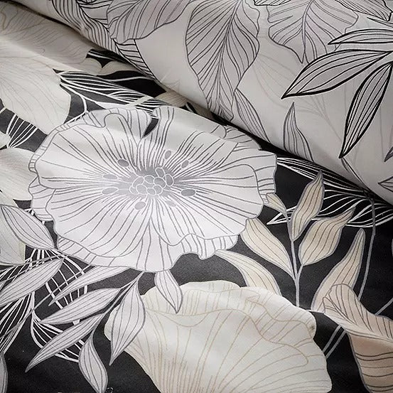 Vantona Essentials Range Linear Bouquet Duvet Cover Set - Black