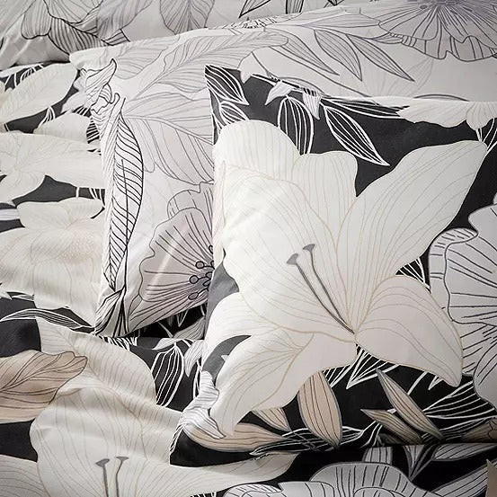 Vantona Essentials Range Linear Bouquet Duvet Cover Set - Black