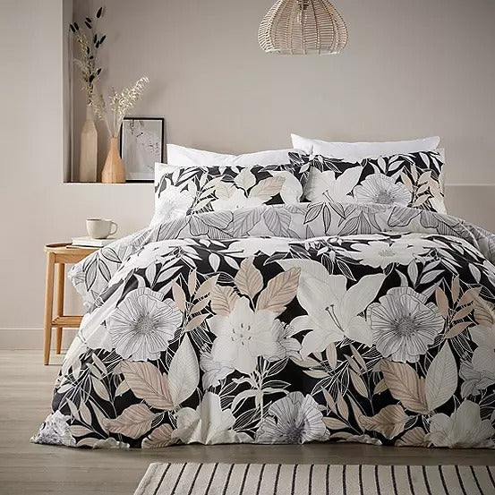 Vantona Essentials Range Linear Bouquet Duvet Cover Set - Black