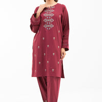 Cotton Viscose Maroon Stitched Suit - Zeen