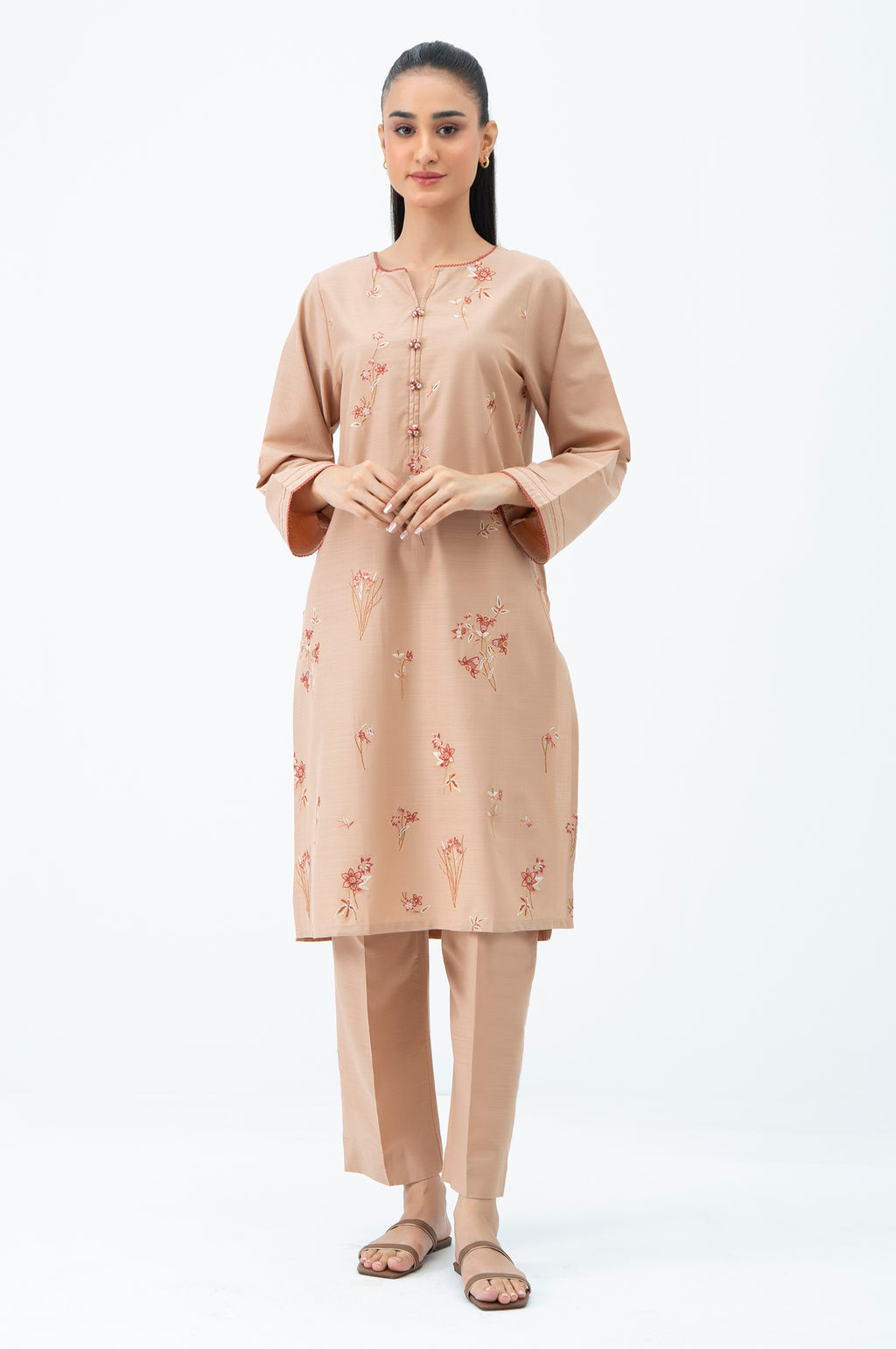 Slub Beige Stitched Suit - Zeen