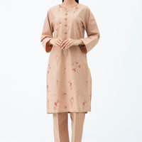 Slub Beige Stitched Suit - Zeen