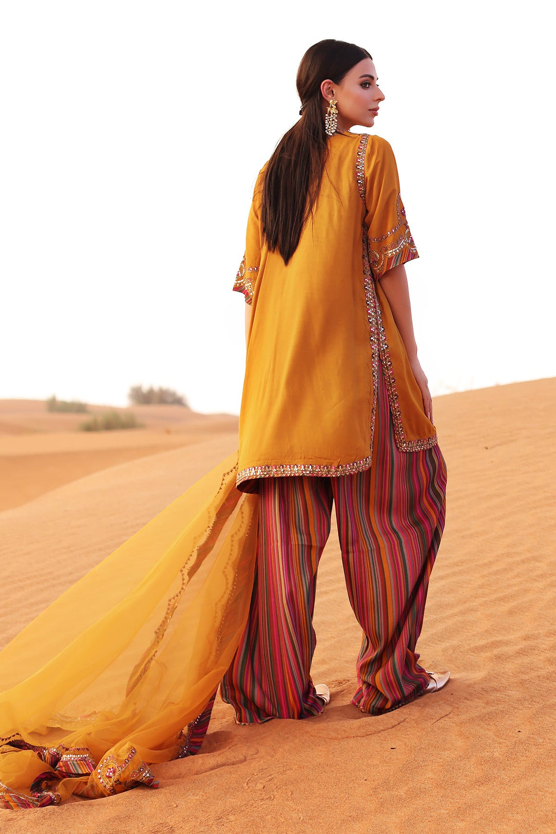 Embroidered Raw Silk Mustard Stitched Suit - Charizma