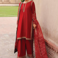 Embroidered Raw Silk Red Stitched Suit - Charizma