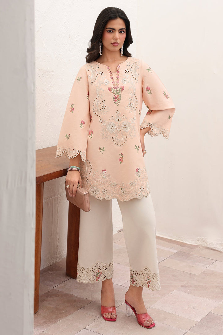 Embroidered Lawn Blush Peach Stitched Suit - Charizma