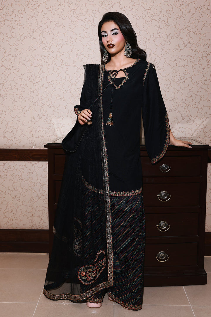 Embroidered Raw Silk Black Stitched Suit - Charizma