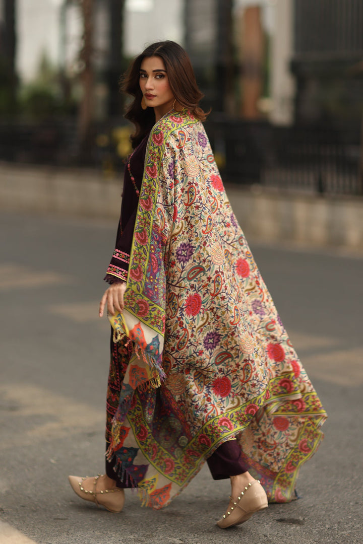 Embroidered Raw Silk Magenta Stitched Suit - Charizma