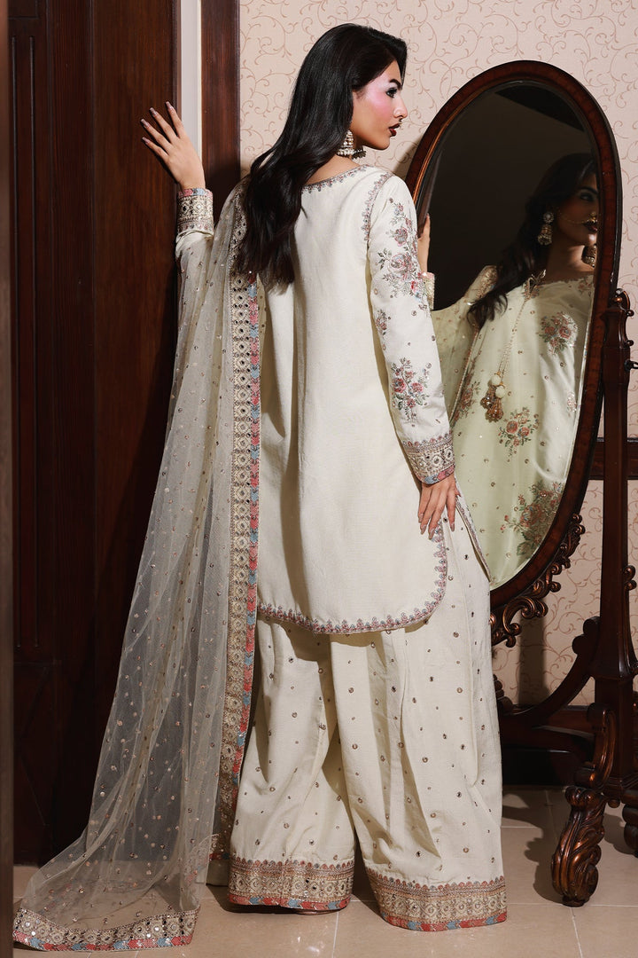 Embroidered Raw Silk White Stitched Suit - Charizma
