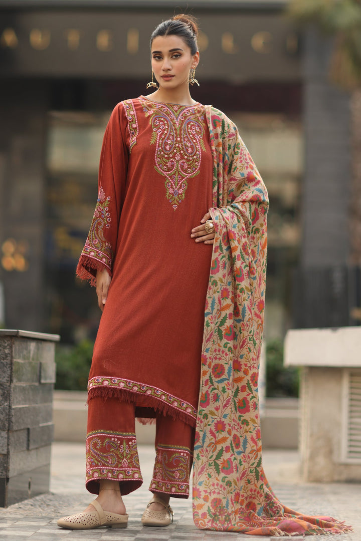 Embroidered Raw Silk Orange Stitched Suit - Charizma