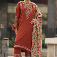 Embroidered Raw Silk Orange Stitched Suit - Charizma