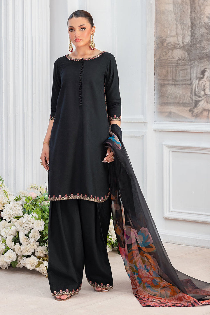 Embroidered Raw Silk Black Stitched Suit - Charizma
