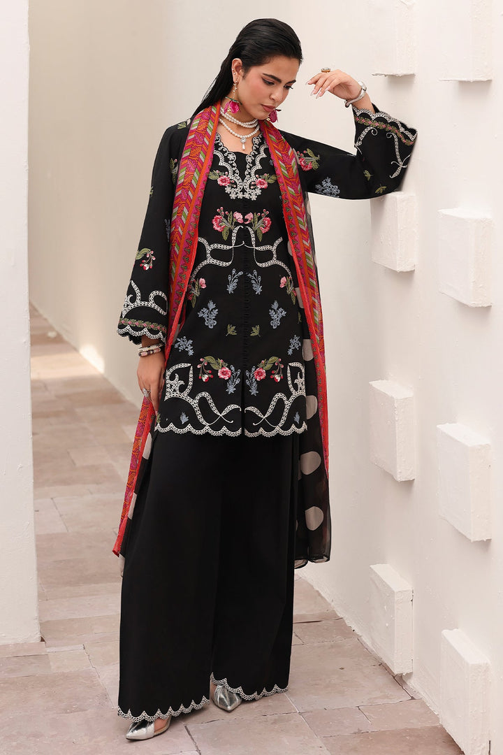 Embroidered Lawn Black Stitched Suit - Charizma