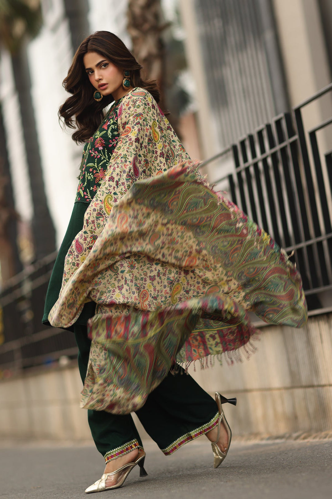 Embroidered Raw Silk Green Stitched Suit - Charizma
