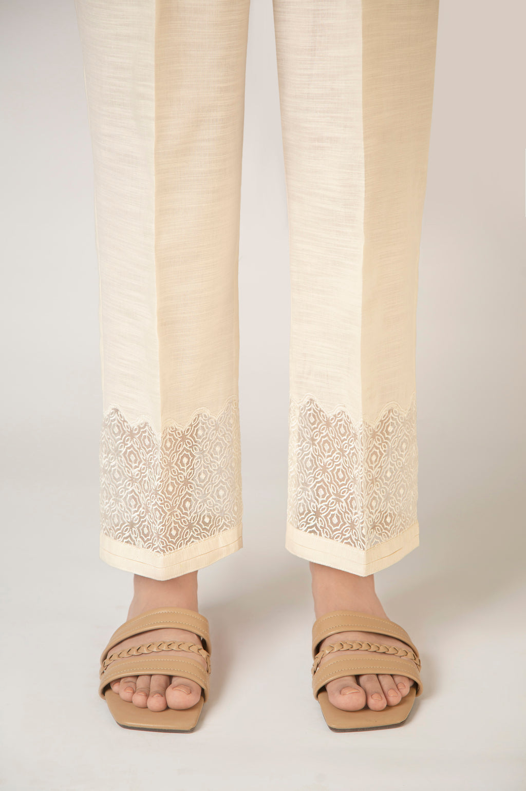 Embroidered Off White Trouser - Zeen