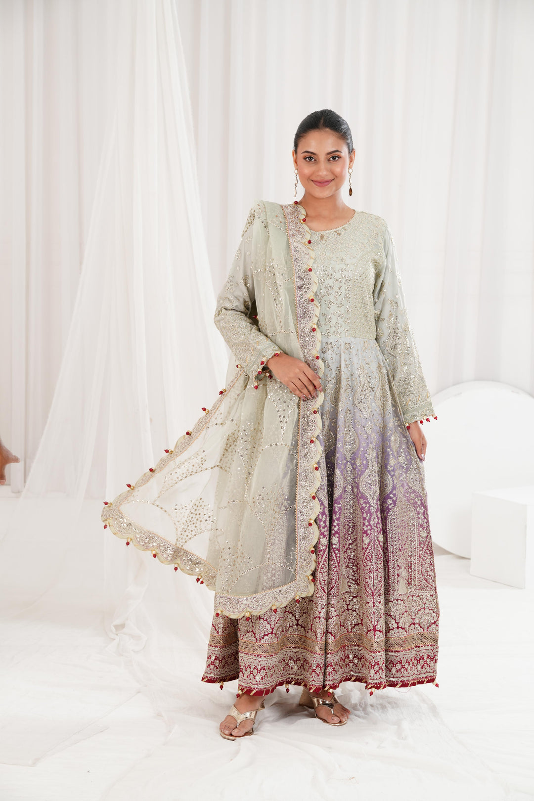 Embroidered Chiffon Purple Suit - Jazmin Wedding Formals Stitched