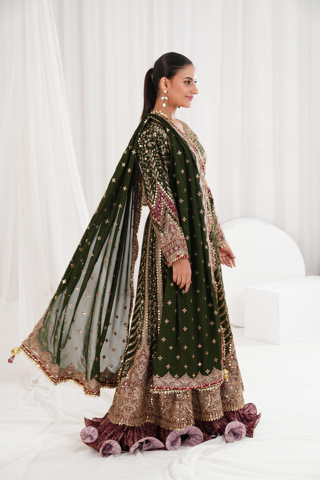 Embroidered Chiffon Dark Green Suit - Jazmin Wedding Formals Stitched