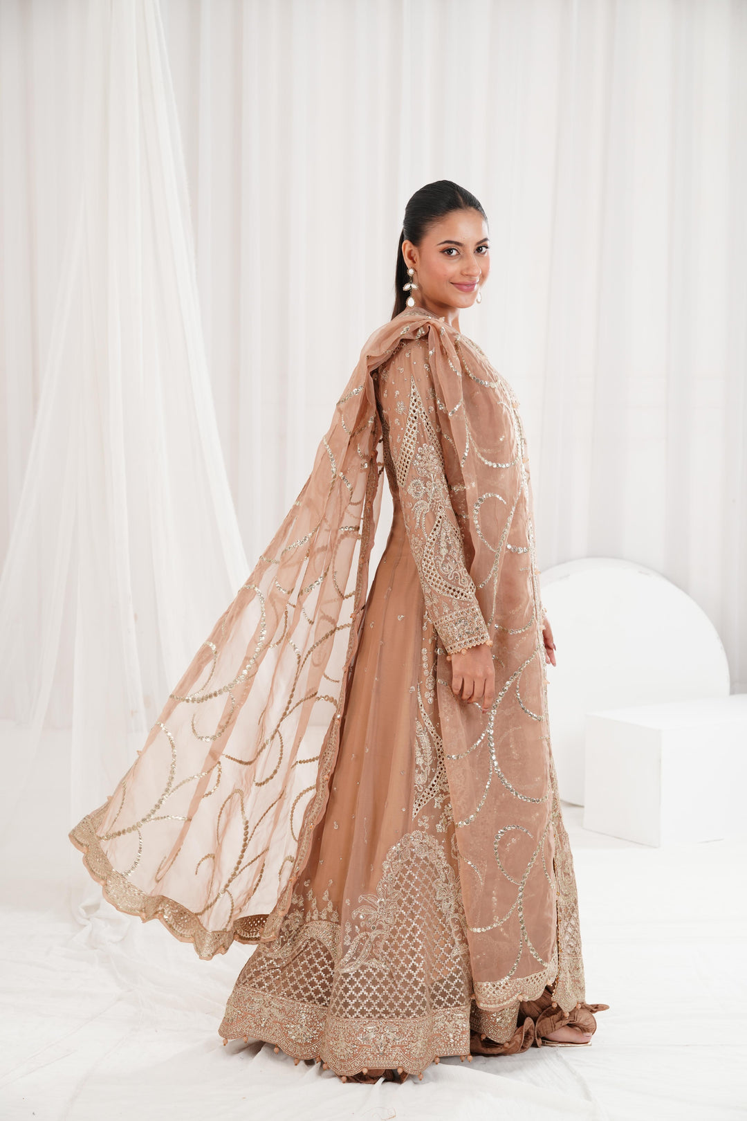 Embroidered Chiffon Skin Suit - Jazmin Wedding Formals Stitched