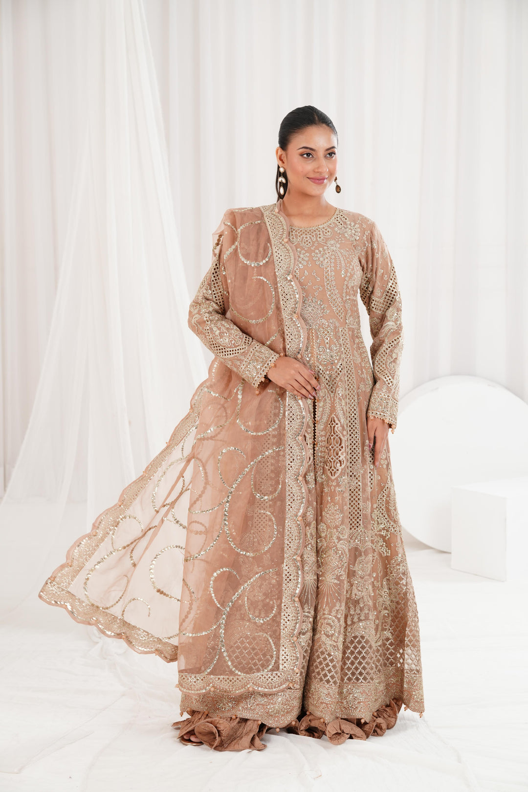 Embroidered Chiffon Skin Suit - Jazmin Wedding Formals Stitched