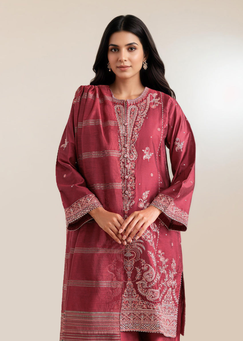 Cotton Pink Stitched Suit - Bonanza